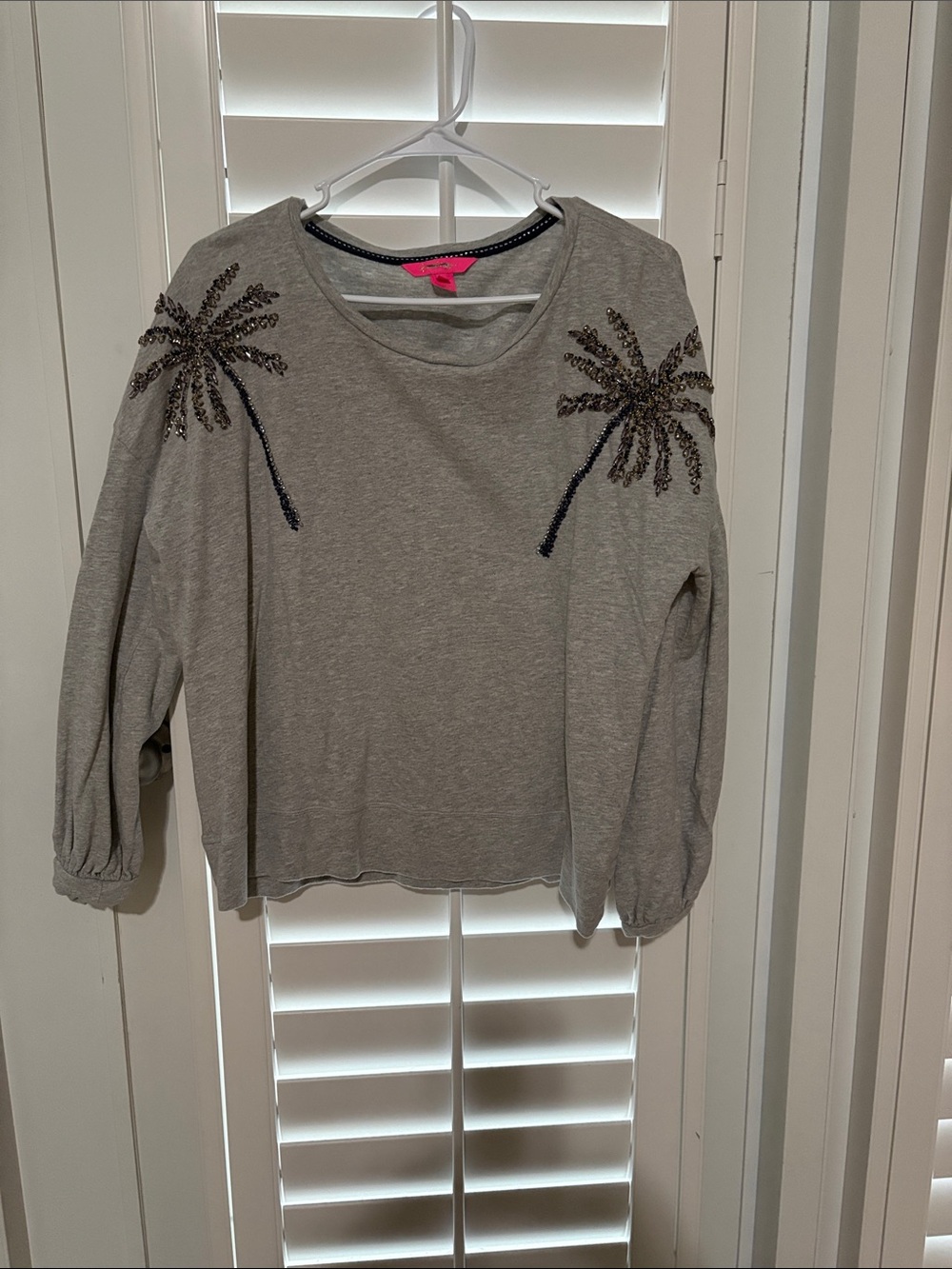 Lilly Pulitzer Gray Sequin Palm Sweatshirt - Women's Casual Pullover